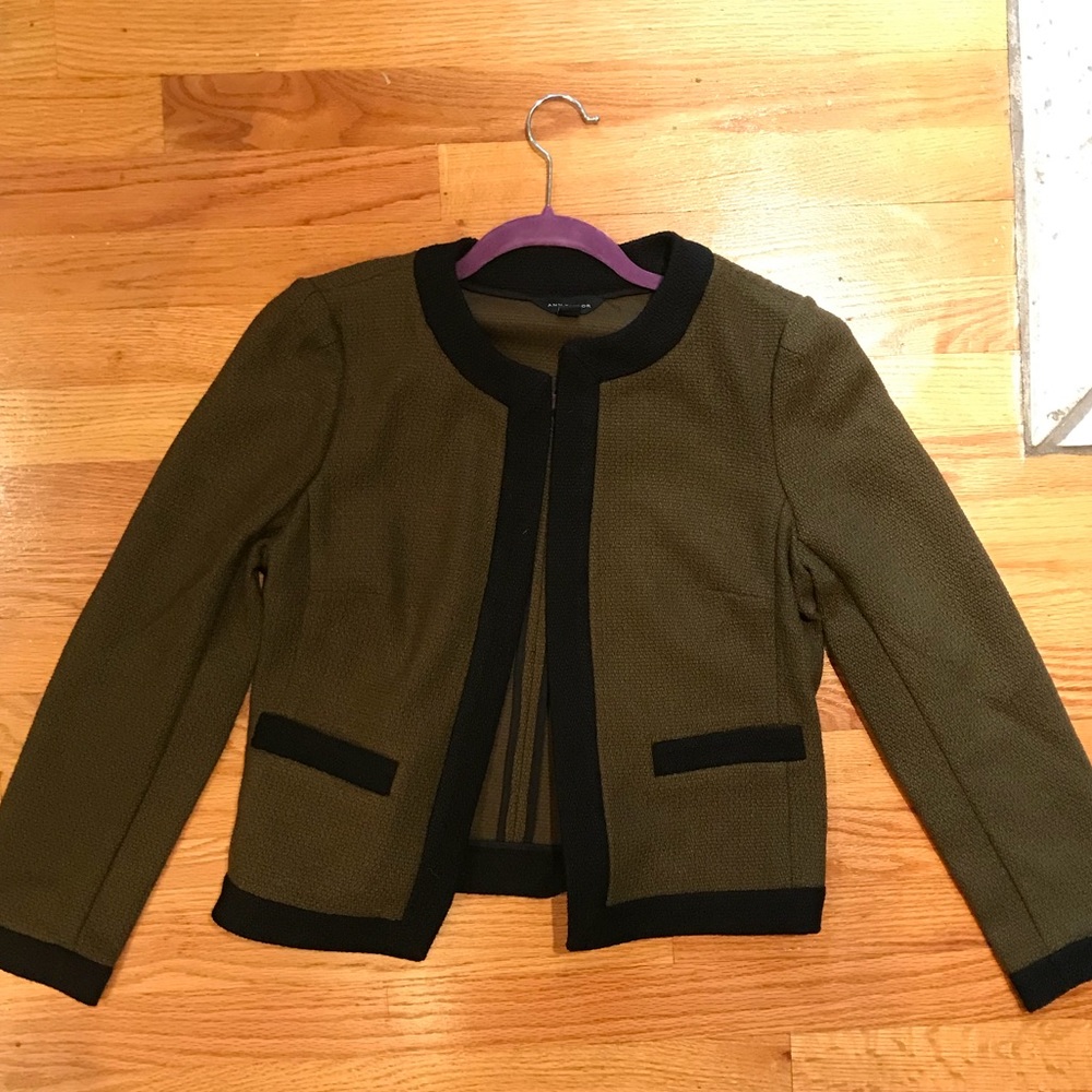 Tweed hunter green and black Ann Taylor blazer